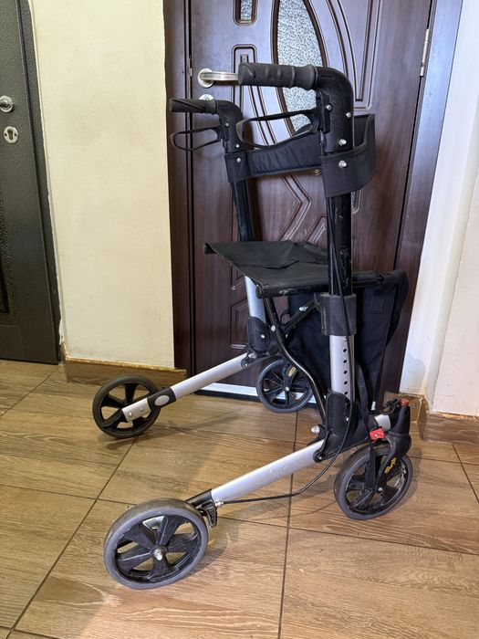 Cadru rollator cu sezut frane si cos de cumparaturi din aluminiu