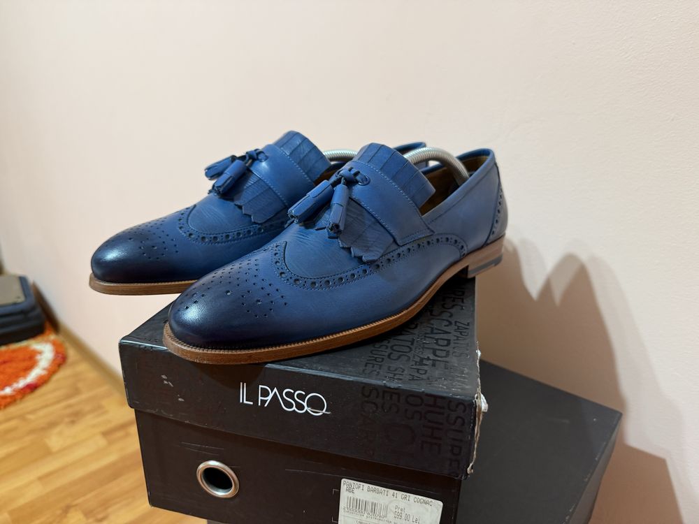 Pantofi piele albastri barbati ca noi