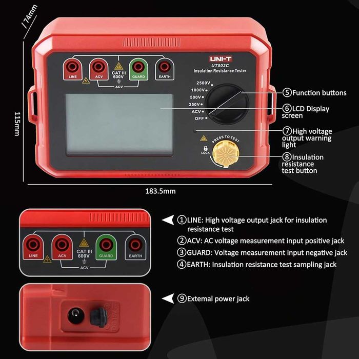 Tester izolatie Uni-T UT502C 250V - 2500V  multimetru Megohmetru