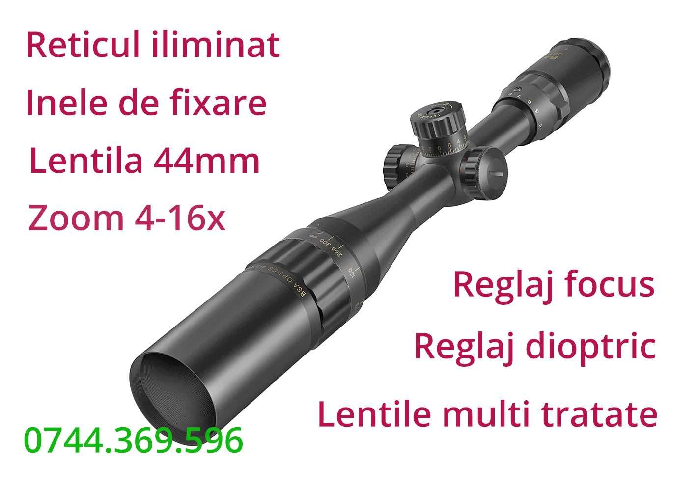 Luneta 4-16X44 ST  +parasolar +inele fixare +reticul iluminat +capace