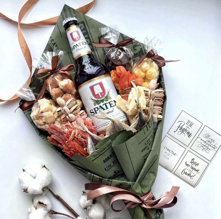 Мужские букеты, подарок для мужчин на 7 мая, 9 мая