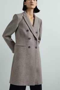 Palton de lana gri la 2 randuri de nasturi Zara Manteco L