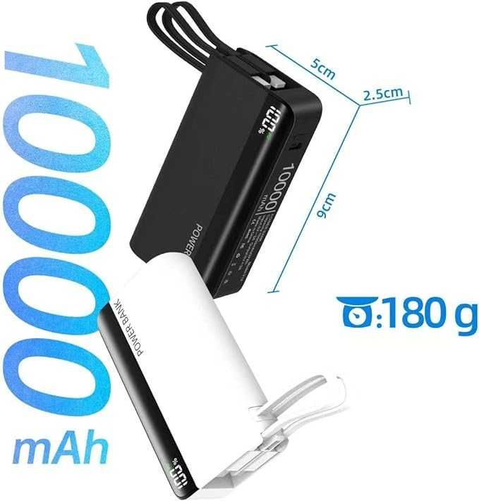Power Bank с вградени кабели 10000mAh 22.5W PD USB C: