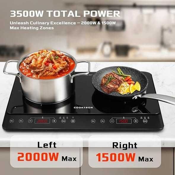 Plită mobilă cu inducție, 2 plăci, plită cu inducție dublă de 3500 W