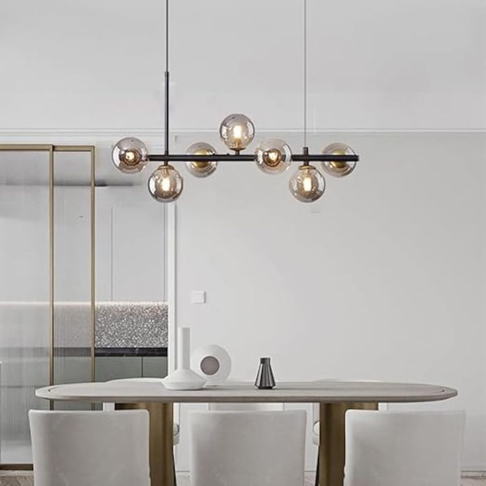 Lustră Stil Nordic, Design Asimetric, 7 surse de iluminare Bec G9, Neg