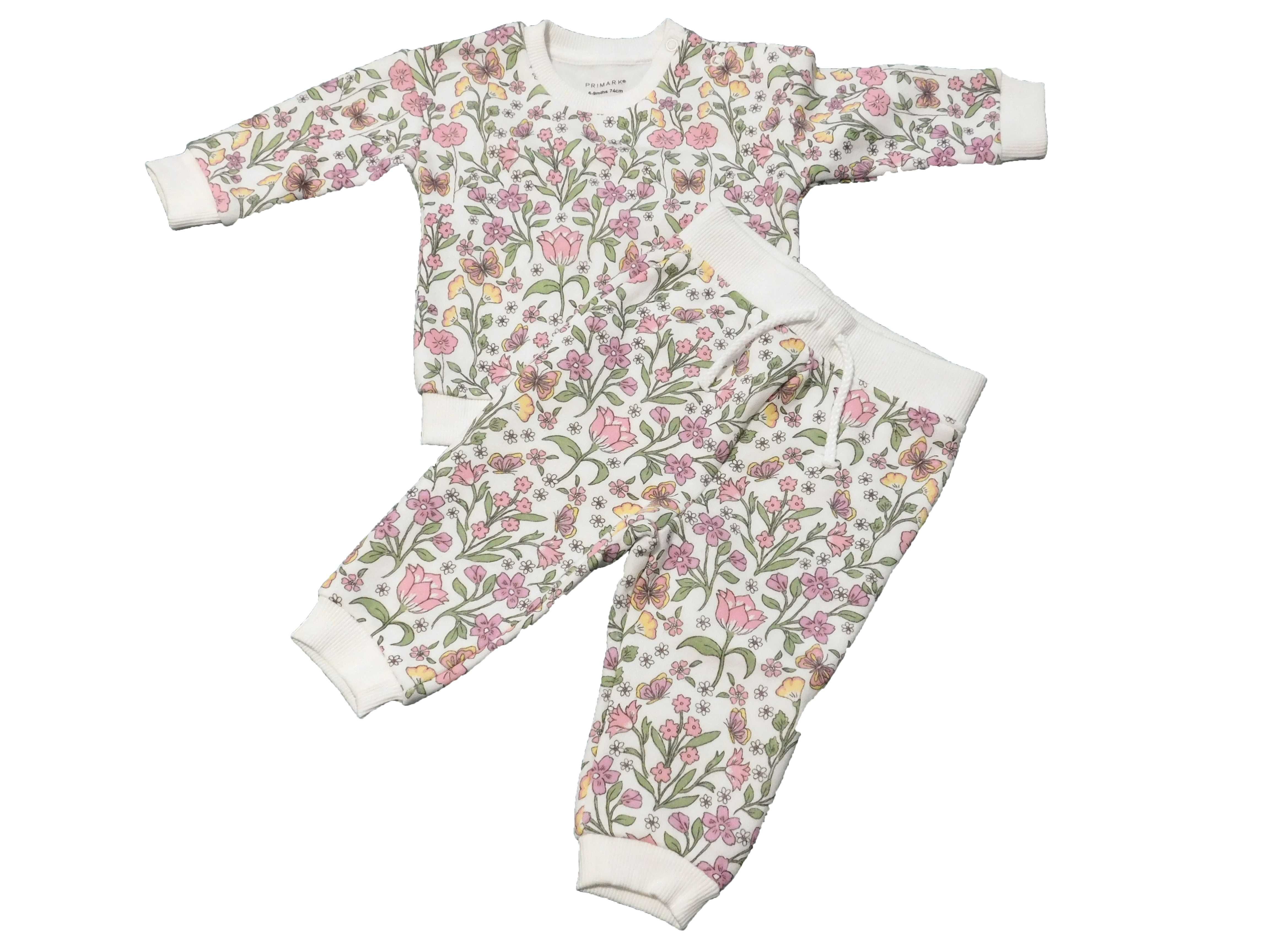 Set de bluza si pantalon cu imprimeu cu flori pentru bebelus