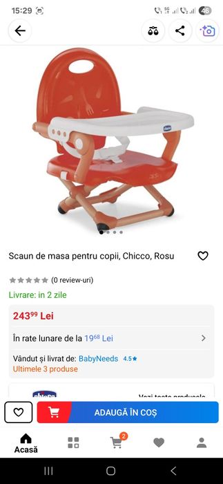Scaun masă/înălțător Chicco pliabil.