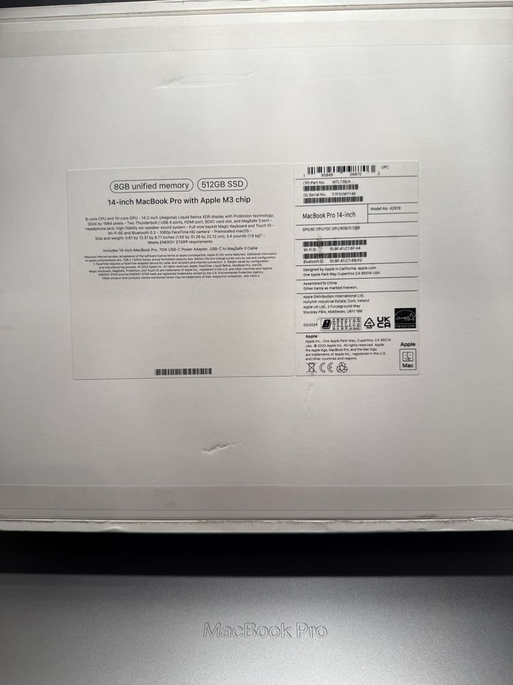 КАТО ЧИСТО НОВ Macbook Pro M3, 31 cycle