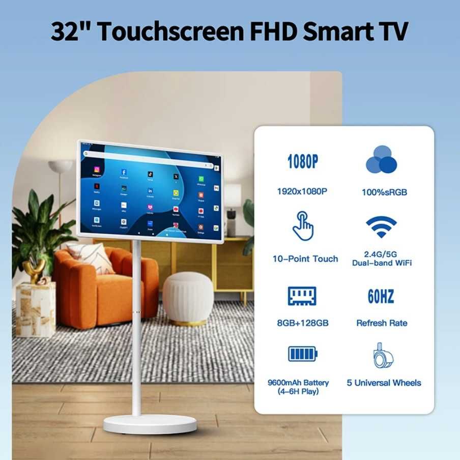 32 инча Портативен SMART TV Android 15, Touchscreen