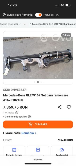 Carlig Cui Tractare Complet Mercedes Benz GLE W167 ‘19-‘25 Orig MB