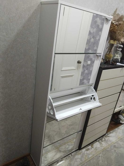 Шкаф для обуви с зеркалом, белый