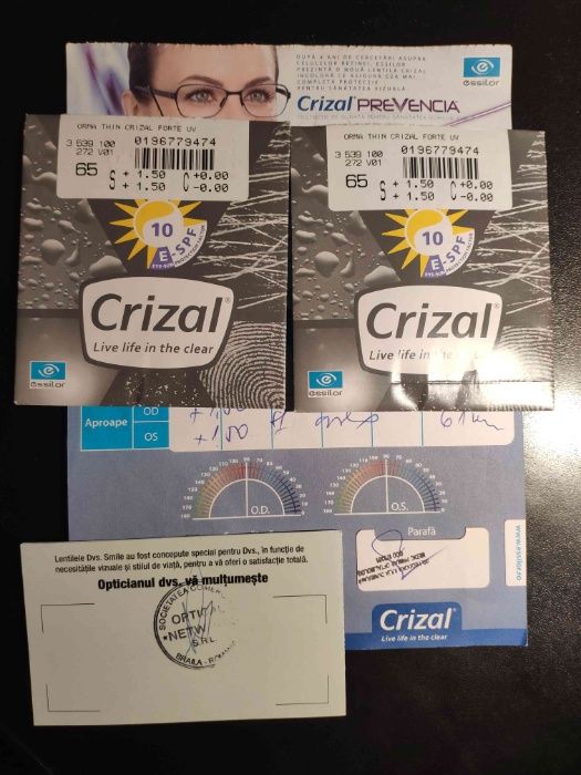 Ochelari de vedere +1,5 ESSILOR Crizal Sapphire