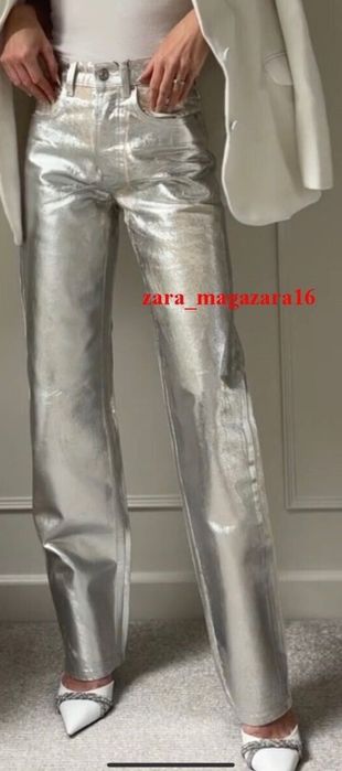 Дънки Zara с метален ефект нови