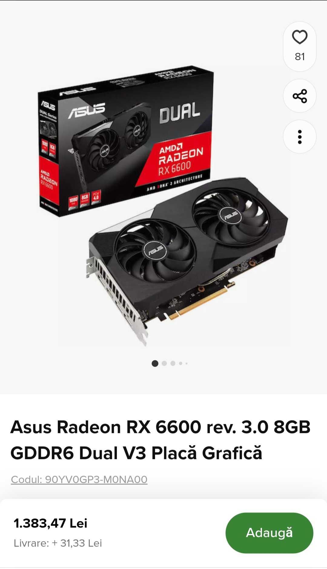 Placa video rx 6600 dual asus 8gb ram cititi descrierea