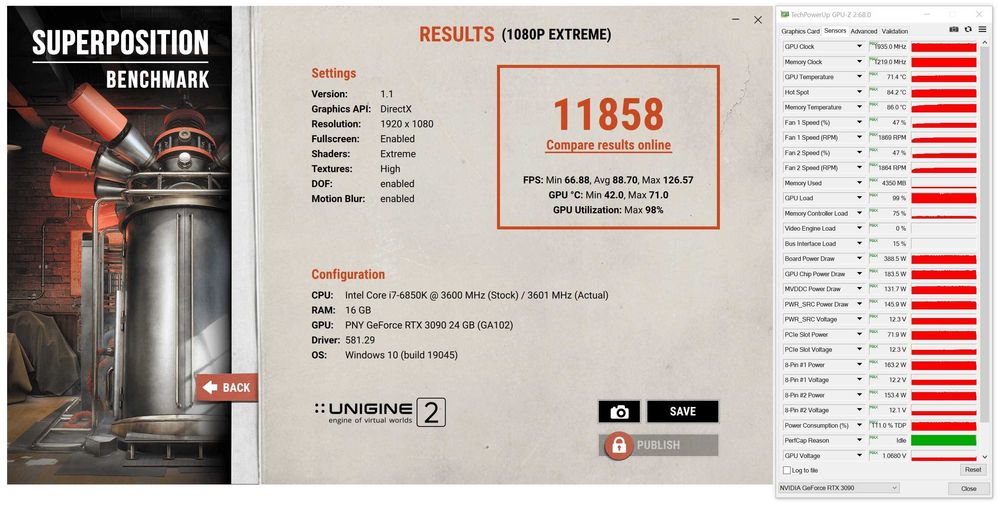 ТОП състояние Видео карта GPU PNY RTX 3090 24GB XLR8 Gaming EPIC-X