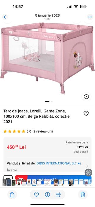 Țarc de joaca, Lorelli, Game Zone, 100x100 cm,Beige Rabbits