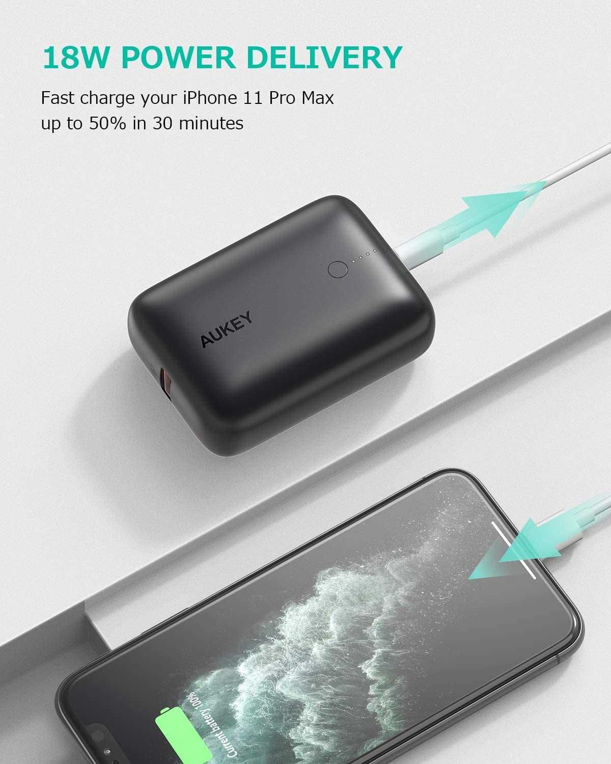 AUKEY 10000mAh ултра компактна външна USB батерия, с USB-C PD и QC3.0