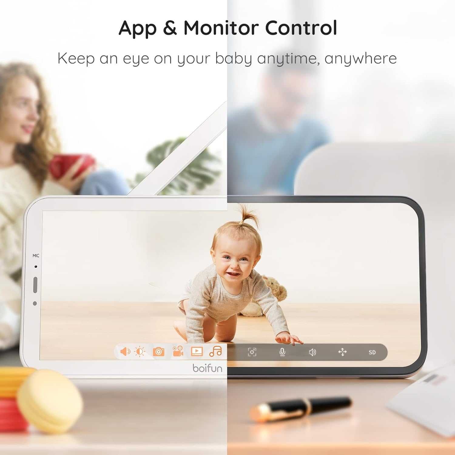 НОВ Бебефон BOIFUN 5" 1080P, управление чрез екрана + приложение...