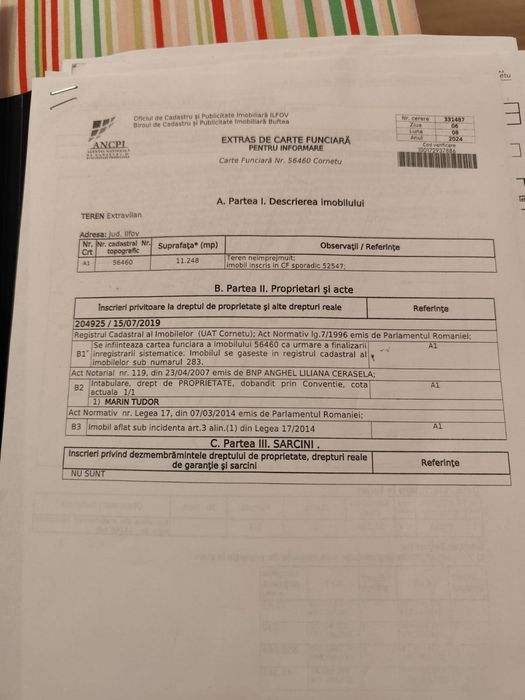 Vând teren Clinceni Ordoreanu