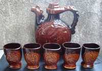 Стар керамичен съд от Троян бърдук пъвур 1 литър и 5 чаши