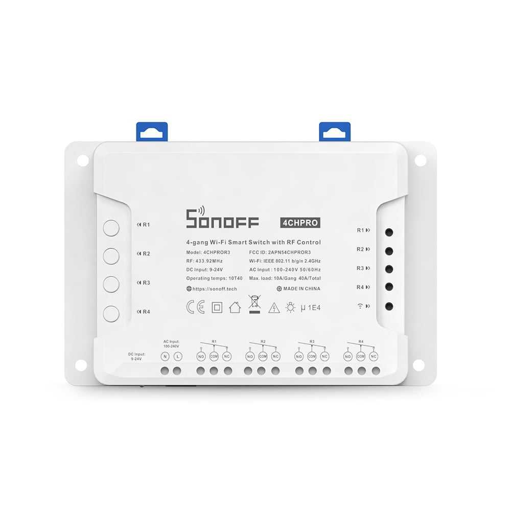 SONOFF 4CH PRO R3 WiFi | 40А / 8800W | AC/DC RF 433 | монтаж DIN шина