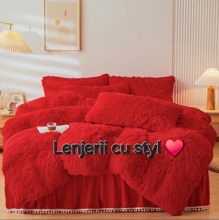 Lenjerii 6piese FLUFFY rosie cu ciucuri