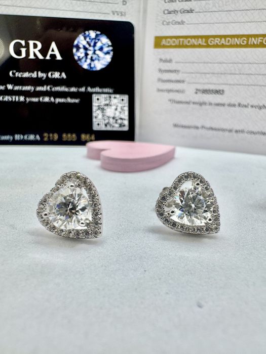 Сребърни обеци с мойсанит (диамант) 1 карат