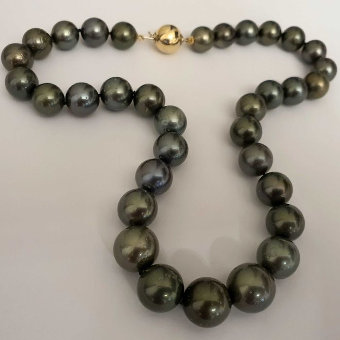 Colier Perle Tahitiene Mari Rotunde 14Mm Si Aur 14K