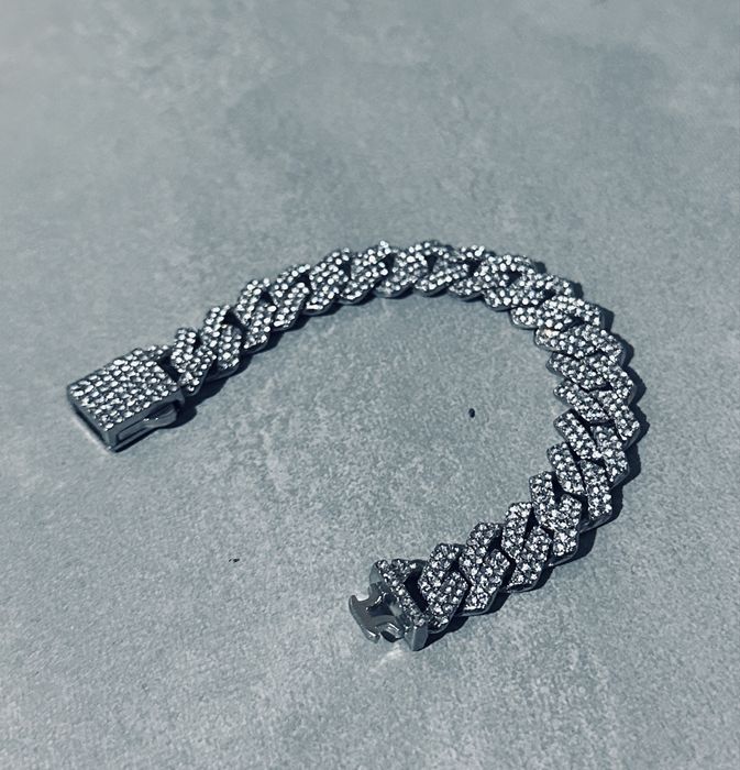 Cuban Link блестяща сребърна iced out гривна