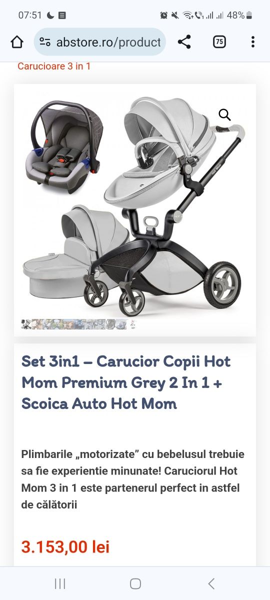 Carut copii Hot Mom premium cu landou, partea sport și scoica