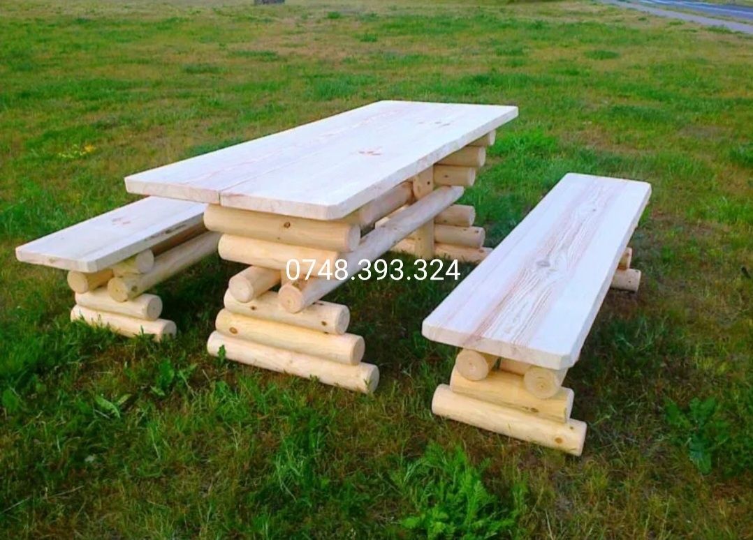 Masa cu bănci  din lemn  masiv  terasă  foișor leagan