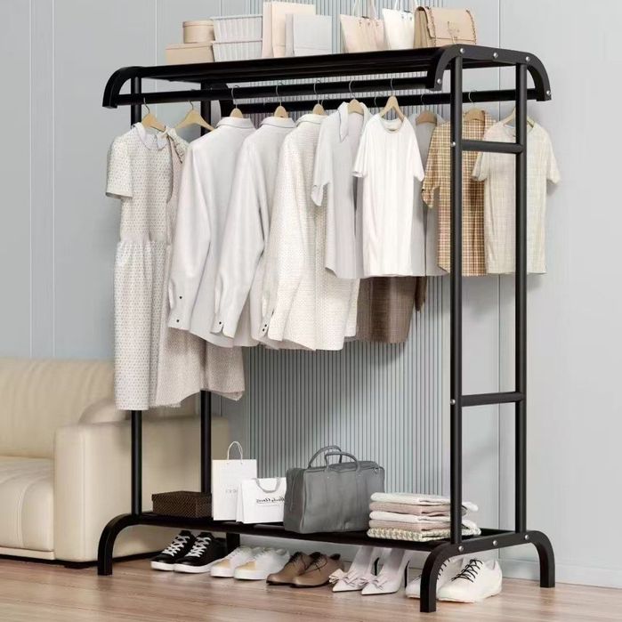 Вешалка напольная металлическая с полкой 50.5×148×109 см (чёрная)