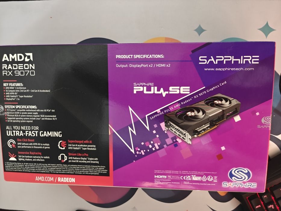 Placa video SAPPHIRE Sapphire pulse AMD RADEON RX 9070, 16GB GDDR6