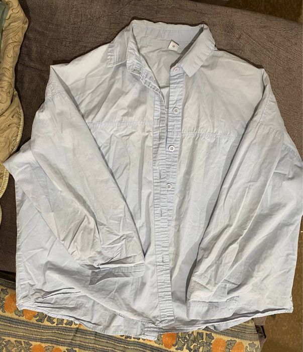 Женская синие рубашка оверсайз, с длинными рукавами