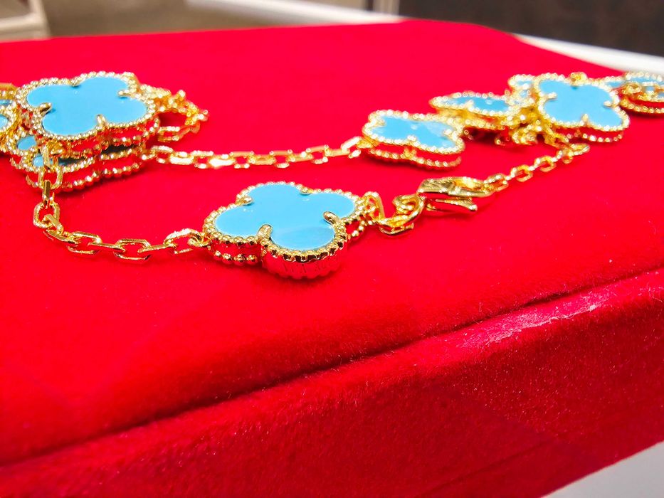 Van Cleef & Arpels VCA Gold Turquoise 10 Motifs Alhambra Дамско Колие