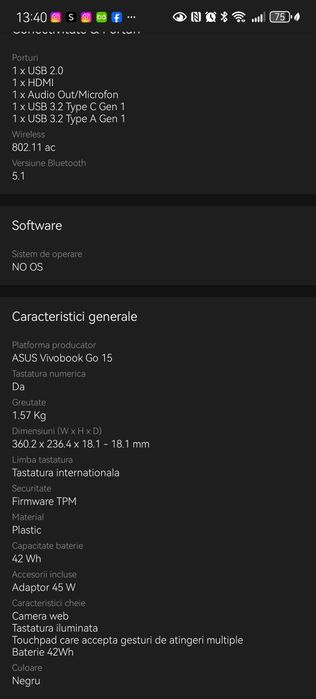Laptop ASUS Vivobook Go 15 L510KAB cu procesor Intel® Celeron® N4500 p
