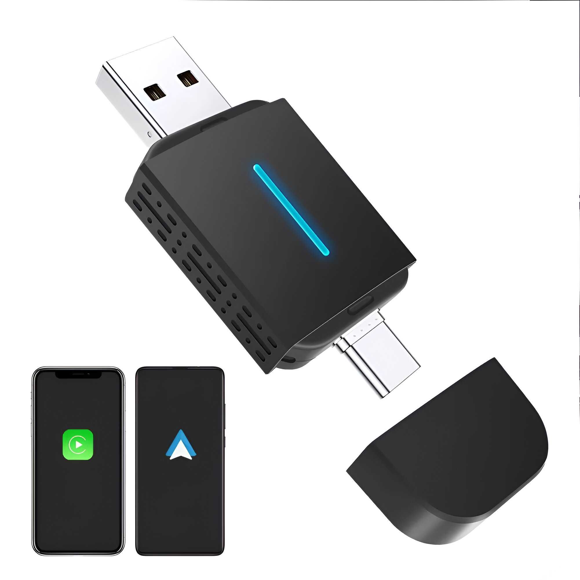 Гаранция! Нов USB и Type C Адаптер за Безжичен CarPlay и Android Auto