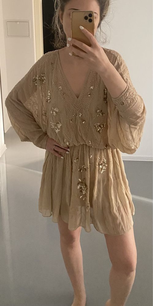 Rochie petrecere bej/nude - Asos, marime 34