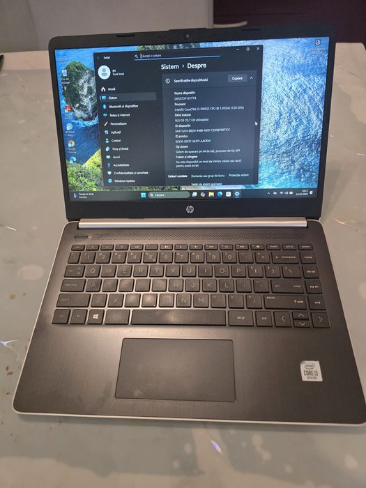 Laptop HP, i3-1005G1, ram 16gb, ssd 256gb, bat 4 ore