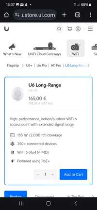 Ubiquiti WiFi 6, Business AP, U6-LR, Long Range