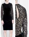 Rochie eleganta ZARA neagra catifea/velur si dantela s
