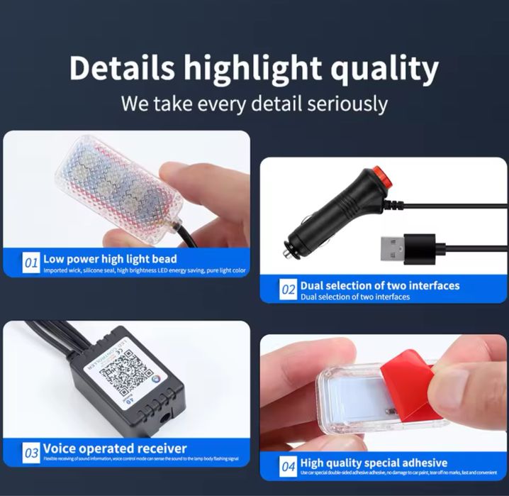 Led-uri auto interior RGB cu telecomanda si aplicatie
