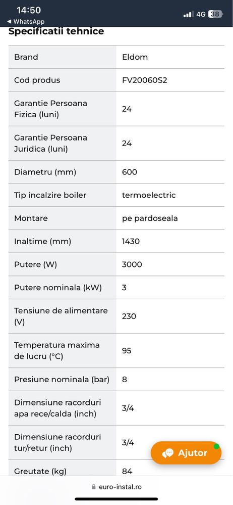 Boilar termoelectric 200 L pufar Eldom