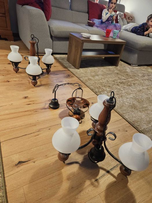 Set 2 corpuri iluminat vintage, lemn/fier, candelabru/lampa