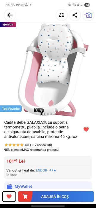 Cădiță bebe, pliabila, roz