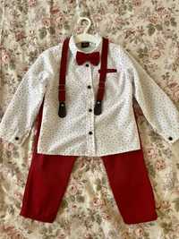 Комплект червено бордо риза и панталон с папионка и тиранти