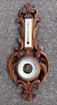Ansamblu antic barometru, termometru sculptat integral manual piesa de