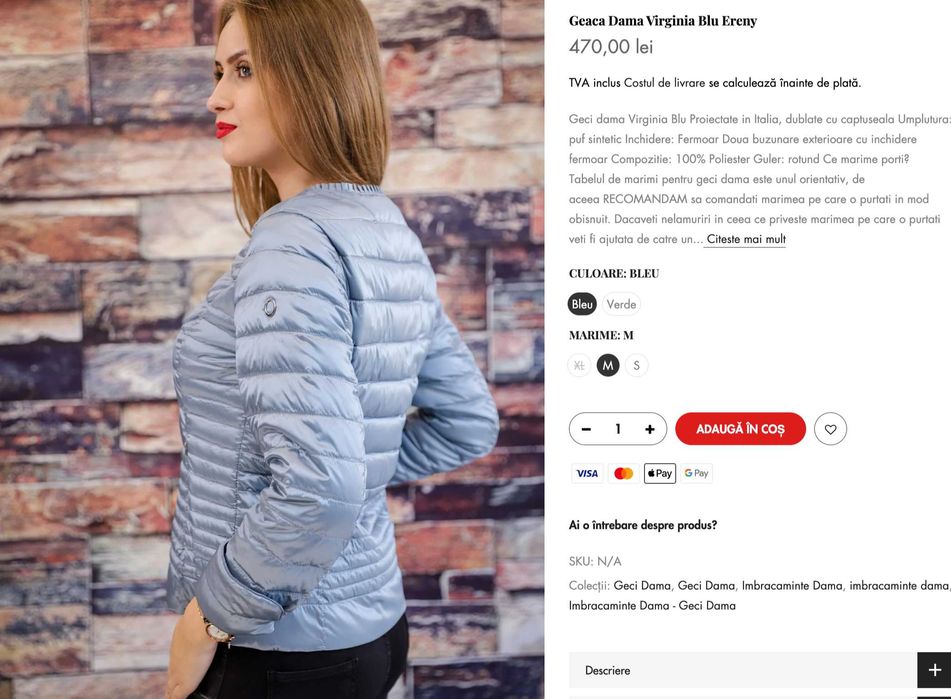 Geaca dama, 36, 'Virginia Blu', albastru, nou, calitate