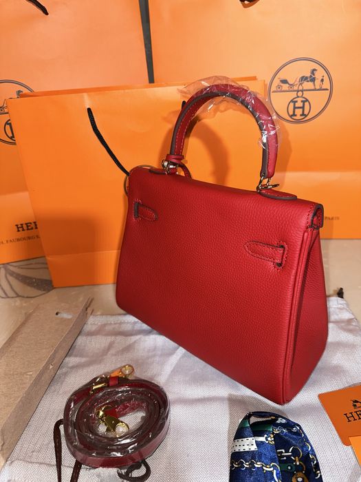 Geanta Hermes Kelly 25cm Red/accesorii gold