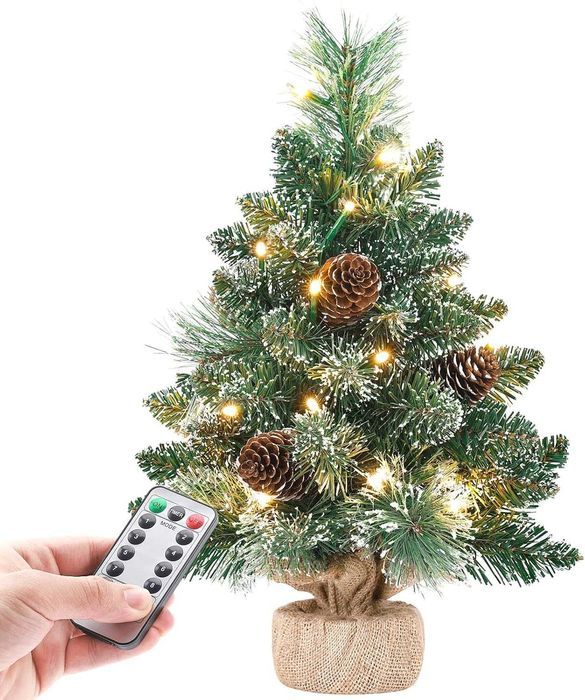 Brad decorativ Yorbay, cu zapada artificiala si luminite LED